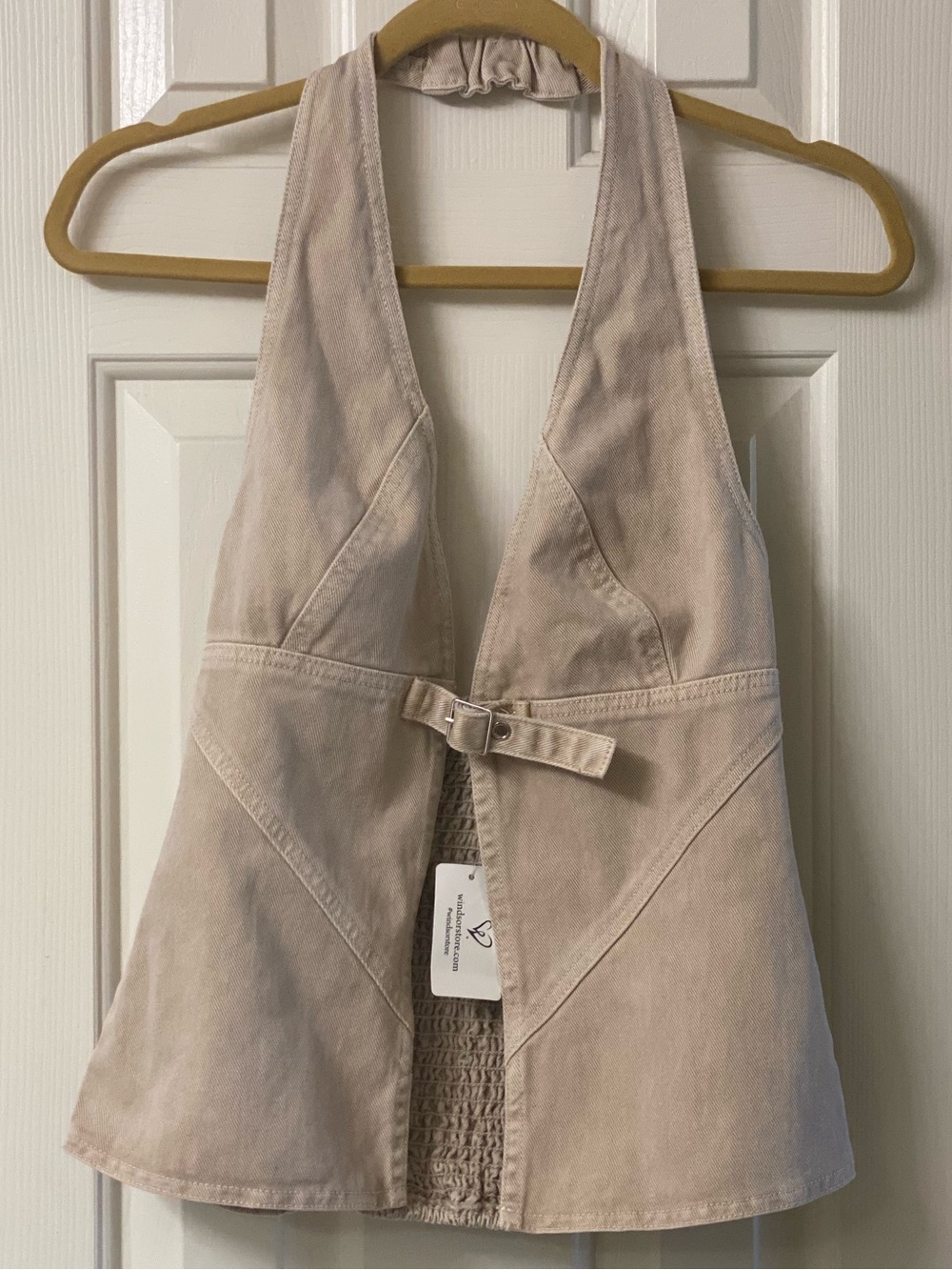 Windsor Taupe Buckle-Front Denim Halter Top Size Small NWT